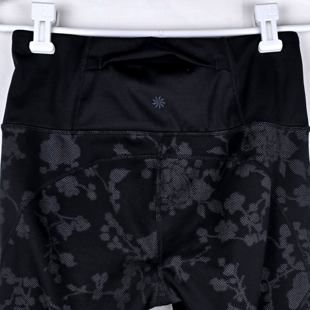 Athleta Womens Black Floral Mesh Panel High Rise Leggings Size M Zipper Pocket - Picture 7 of 12